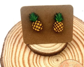 Pineapple Stud Earrings, Fruit Jewelry, Hand Painted Wood Earrings, Novelty Earrings, Summer Jewelry for kids, Pineapple Gifts for Women