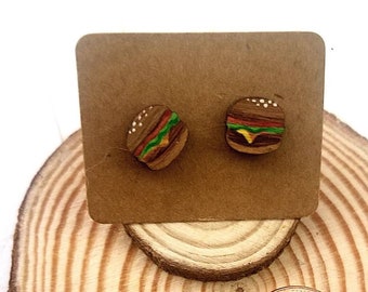 Hamburger Stud Earrings, Cheeseburger Earrings, Food Jewelry, Novelty Earrings, Fast Food Earrings, Foodie Gift for Women, Grilling Gifts