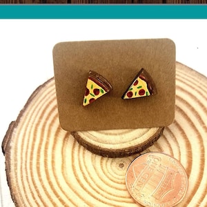 Pizza Stud Earrings, Junk Food Earrings, Novelty Earrings, Pizza Lover Gifts, Pizza Jewelry, Hand Painted Wood Earrings, Earrings for Kids