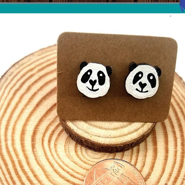 Panda Bear Earrings, Wooden Stud Earrings, Cute Animal Earrings, Panda Lover Gift, Panda Gifts for Women, Panda Gifts for Girls, Panda Art