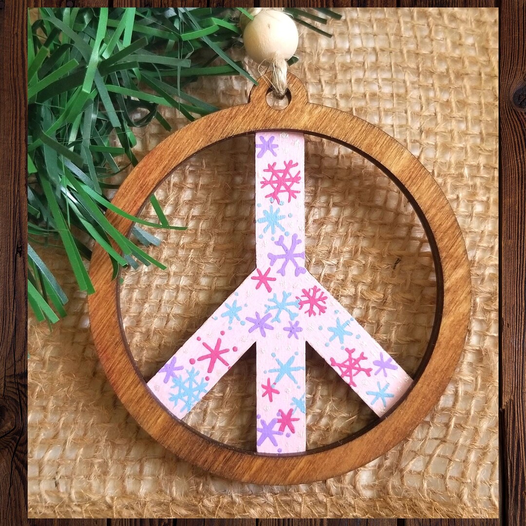 Peace Sign Ornament, Wood Peace Sign, Christmas Peace Sign, Groovy