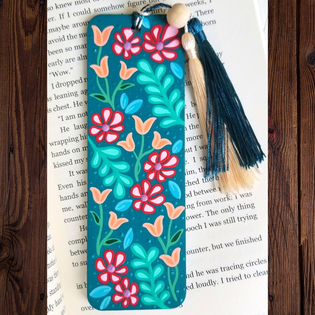 Teal Bookmark, Sturdy Bookmark, Hand Painted Bookmark, Reading Gift for ...