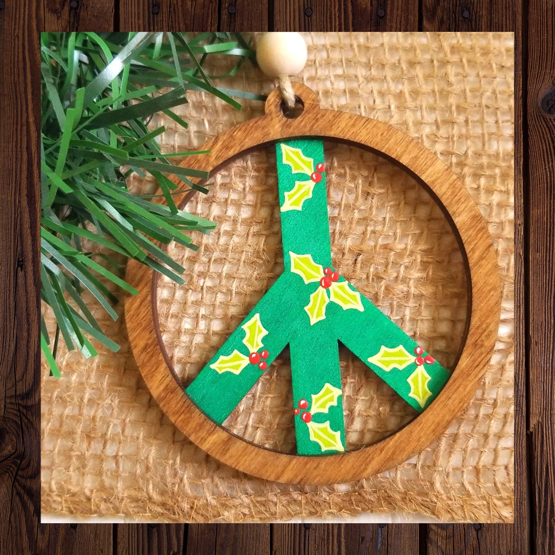 Peace Sign Ornament, Wood Peace Sign, Christmas Peace Sign, Groovy