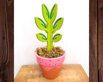 Wood Plant, Painted, Decor, Artificial Plants in Pots, Fake, Plant Mom, Plant Gift, Cactus, Succulent, Plant Pot, Terracotta Pot, Clay Pot