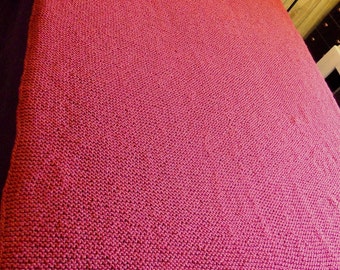 Hand Knit Afghan 54" x 70" Blanket Throw, Knitted Blanket, Full Queen Bed Cover, Warm Red Throw, Deep Red Afghan Blanket, Red Heart Heather