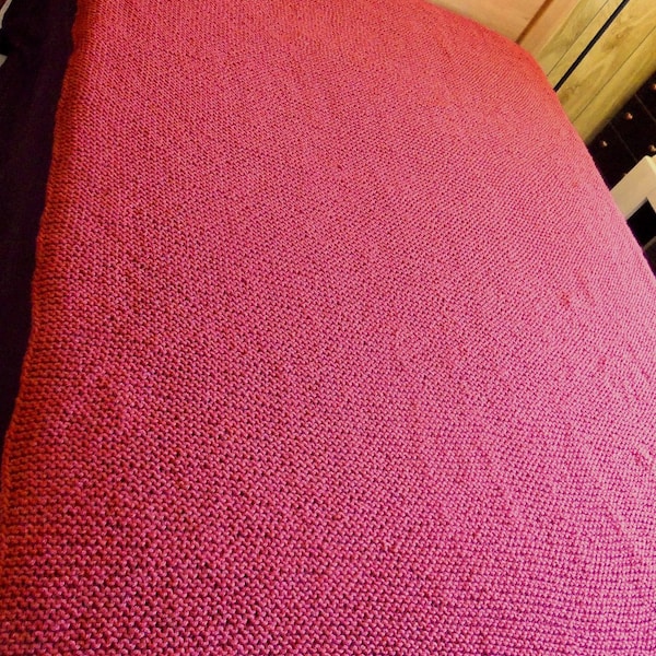 Hand Knit Afghan 54" x 70" Blanket Throw, Knitted Blanket, Full Queen Bed Cover, Warm Red Throw, Deep Red Afghan Blanket, Red Heart Heather