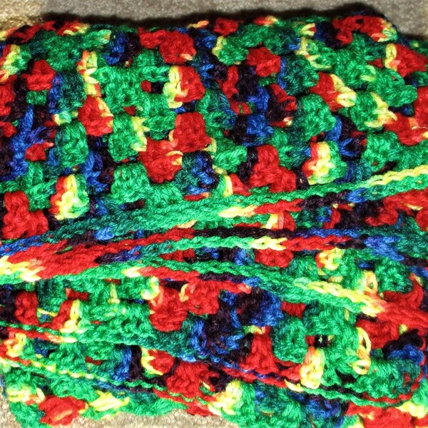 Rainbow Hand Crochet Baby Afghan 31" x 39"  Lap Blanket, Baby to Toddler Blanket, Lap Afghan, Chair Cover, Darker Rainbow, Primary Crayons