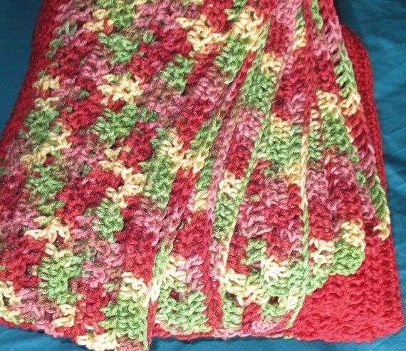Crochet Afghan 50" x 69" Hand Crochet Striped Blanket, Gift for Mom, Sister, Teen Girl, Rouge Yellow Sage Rose Brown Variegated Afghan Throw
