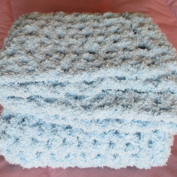 Soft Blue Baby Afghan 24" x 29" Baby Blanket Crib Blanket, Ultra Fleece Soft Thick Fluffy Baby Blanket, White or Blue Crochet Afghan