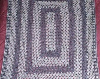 Afghan Crocheted Light Country Blue and Country Blue 42" x 62" Granny Stitch Blanket, Child Teen Blanket, Blue Home Decor Striped Blue Throw