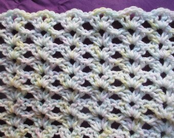 Hand Crochet Baby Blanket 29" x 41" Very Pastel Rainbow Toddler Afghan, Light 3 Ply Blanket, Large Crib Blanket , Lightweight Lacy Blanket
