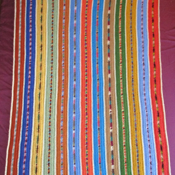 Southwest Decor Crochet Blanket 43" x 63" Indian Paintbrush Design Blanket, 27 colors, Vertical Stripe Crochet Afghan, Stripe Blanket Afghan