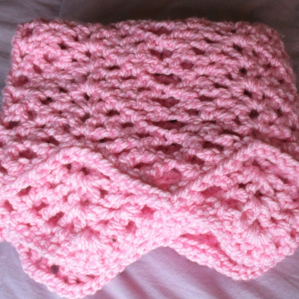 Pink Crochet Afghan 22" x 33" Ripple Style Pink Blanket, Toddler Blanket, Chair Cover, Pink Baby Blanket, Thick Pink Afghan, Baby Girl Pink