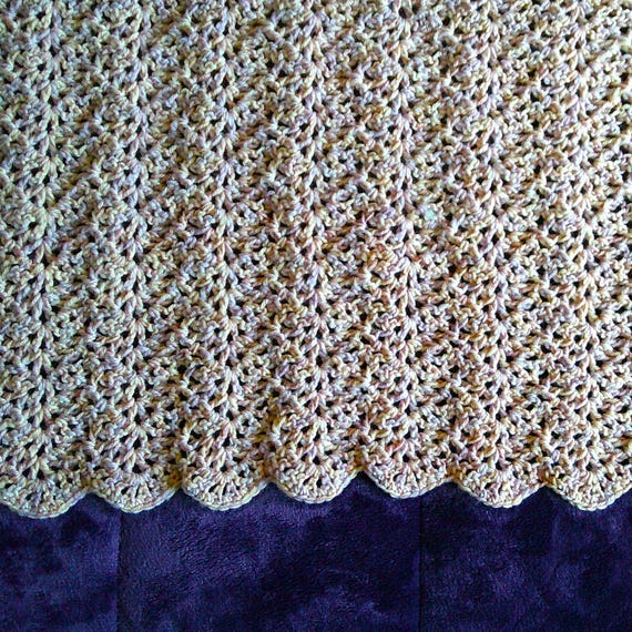 Polyester Crochet Afghan 34 X 48" Gentle Ripple Blanket, Youth or Lap Afghan, Variegated Yarn Hand Crochet Throw, Rose Quartz Pastel Afghan