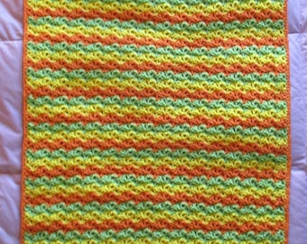 Striped Citrus Color Blanket, 27" x 34" Citrus Stripe Afghan, Lightweight Blanket Bright Baby Afghan, Baby Citrus Slice Lemon Lime Tangerine