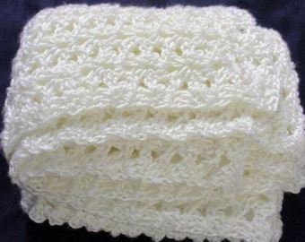 Crochet Baby Afghan 25" x 35" Blanket, Soft Silky Yarn, Baby to Toddler Blanket, Lap Afghan, Lacy Design color choices available