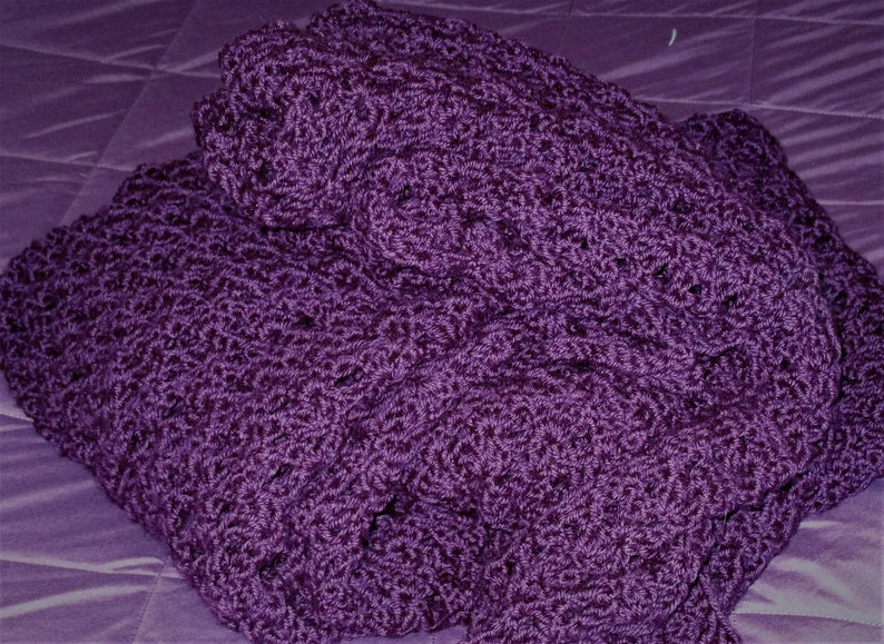 Crochet Blanket Afghan 50 x 72 Handmade Acrylic Blanket 3 colors available Lilac Sea Glass Blue Dark Leaf Green Soft Thick Luxury Throw