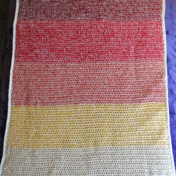 Crochet Blanket 48" x 62" Thick Hand Crochet Afghan, Maize, Gold, Pumpkin, Red, Autumn Striped Blanket, OOAK Crochet Throw, Soft Thick Warm