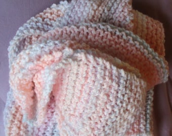 Hand Knit Baby Afghan Blanket 27" x 32" Knit Blanket, Baby Knit Blanket, Baby Girl, Striped Knit Blanket, Pastel Stripe Baby Throw
