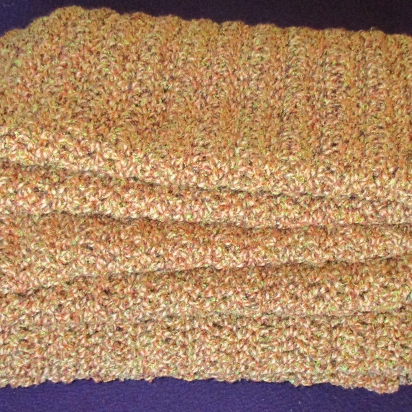 Bulky Yarn Melon Tweed Crochet Blanket Afghan 48" x 68" Handmade, Soft Thick Luxury Solid Blanket for Extra Warmth, Butterscotch Cover Throw