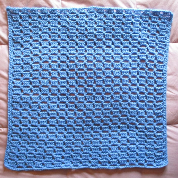 Blue Crochet Baby Blanket 27" x 27" Blocks, 28" x 29" Vs, Shower Gift for Baby Boy, Blue Big Twist Classic Yarn, Soft Thick Baby Blanket