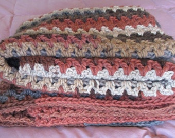 Brown Gray Crochet Blanket 39" x 57" Thick Heavy Blanket, Gender Neutral Afghan, Brown Rust Home Decor, Twin Bed Cover, Adult Teen Blanket