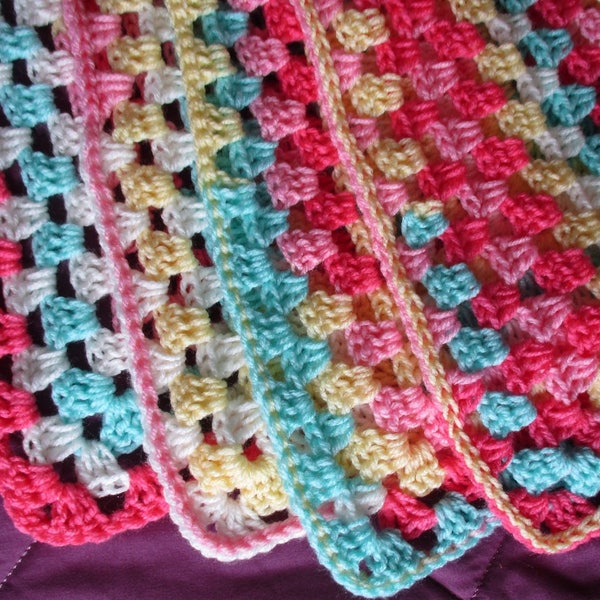 Colorful Baby Blanket Afghans, Baby Afghan, Ripple, Striped or Lacy, White Yellow Aqua Light/Dark Pink, 28"+ x 36"+ Custom Color Choices