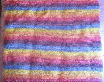 Blanket Hand Knit Afghan 42" x 48" Lightweight Lap Afghan, Lightweight Blanket Throw, Soft Lightweight Afghan, Striped Blanket, Teen Adult