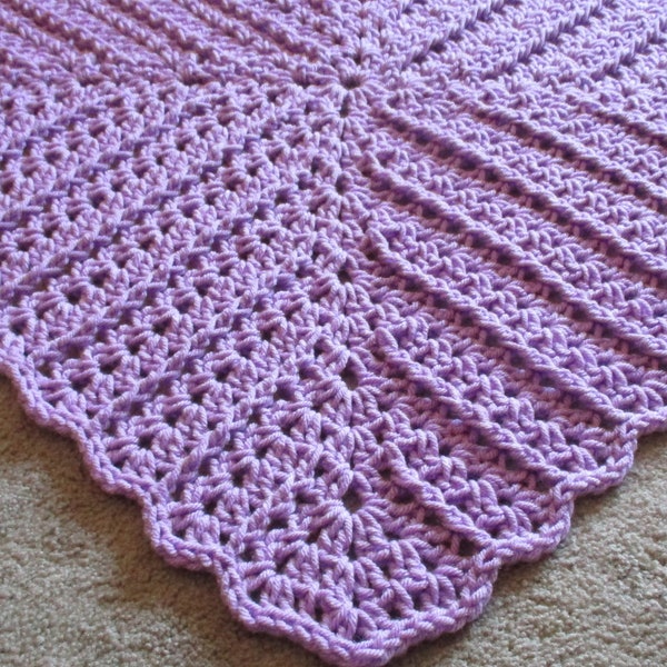 Baby Blanket Hand Crocheted Afghan 24" x 24" Soft Thick Pale Lilac Baby Afghan, Easy Care Acrylic Baby Blanket, Soft Purple Baby Girl Afghan