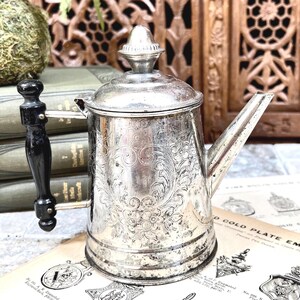 Engraved  Metal Pitcher Hot Chocolate, Syrup Pot - Vintage / Antique