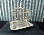 Shabby White Metal Bird Cage for Decor or Prop - Decorative Planter, Display, Repurpose, Upcycle Farmhouse Cottage Decor