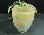 Frosted Glass Hanging Light Shade Replacement Vintage - Raised Flower Design Hand Painted Yellow Green