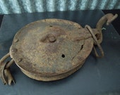 Ex. Large Pulley w Metal Hook 22 quot Long - Vintage Farm Barn Industrial Decor Shabby Rustic Decor - Hanger Plants, Lighting Garden Home