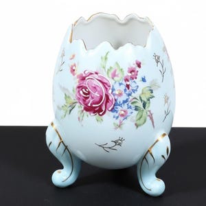 Napcoware Ceramic "Cracked"  Egg Vase Flower Design - Vintage 1970's