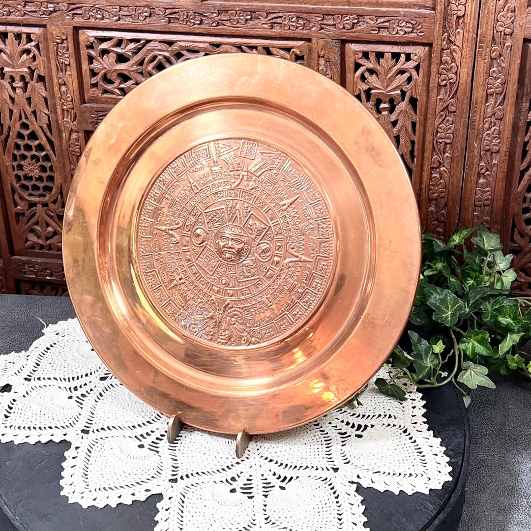 Copper Plate W/ Aztec Wall Calendar Embossed Metal Design - Vintage 11 ...