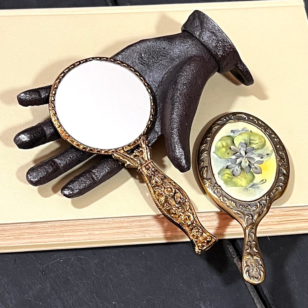 Two Small Hand Mirrors Flower Oval Design Insert & Double Etsy