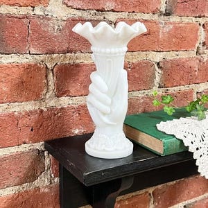 Graceful White Glass Hand Vase - Fluted Cone Vase Vintage