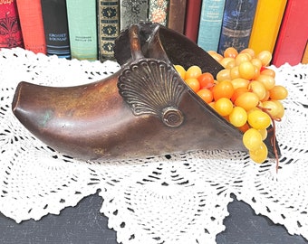 A very serious shoe - Bronze Shoe Conquistador -Made for Hanging w/ Hook - Planter Display, Decor Fan Design  Vintage