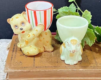 Ceramic Egg Cups Bunny / Rabbit or Teddy Bear Choice - Breakfast Serving Piece / Kitchen Display - Vintage Easter Gift