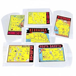 6 Travel USA Decal Stickers - States By Lindgren-Turner Co. Cello Envelope Paper Ephemera
