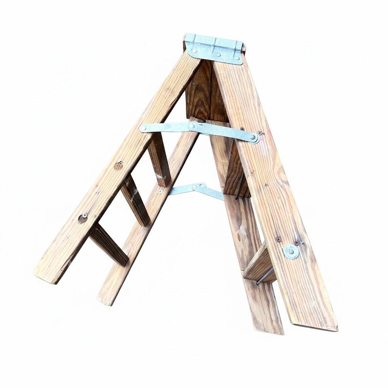 Folding Ladder, Wood Step Stool Vintage - Rustic Decor, Plant Stand ...