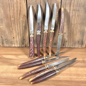 Vintage 12 Steak Knife Set Faux Antler / Bone Handles - Mix of Styles