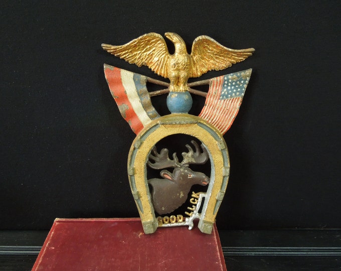 Cast Iron American Eagle W/ Flag Benevolent Order of Moose Good Luck
