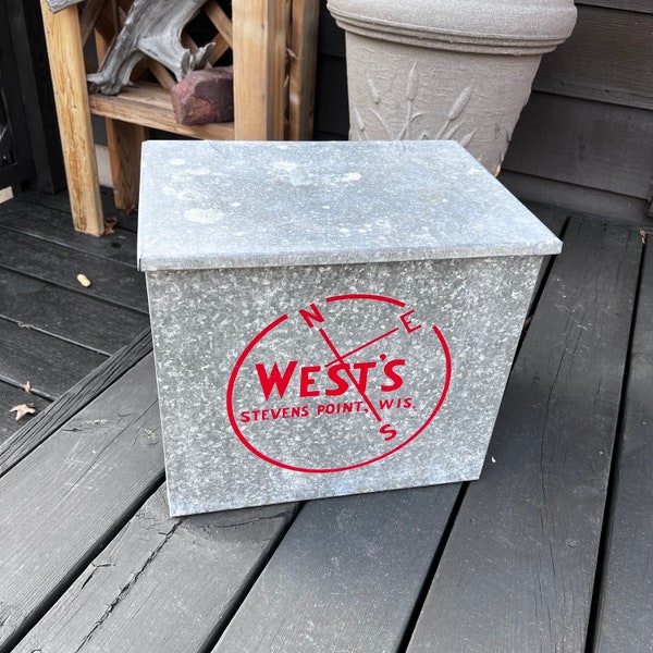 Milk Box Cooler West's Steven's Point Galvanized - Vintage Rustic Farmhouse Dairy Advertisement - Repurpose, Prop, Display, Decor, Storage