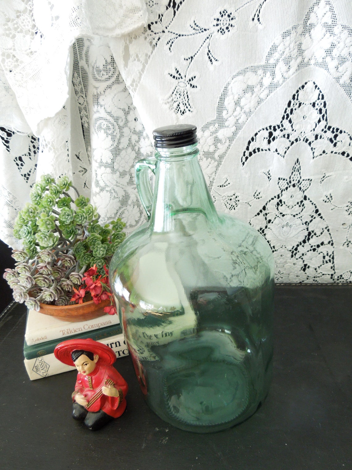 Big Green Glass Wine Jug Vintage Prop Display Decor Etsy