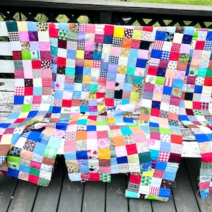 Set of Four Sewn Blocks of Fabric  58 1/2&quot; Long - Quilt Squares - Machine Vintage Cloth Various Patterns & Colors - Crafts, Quilting