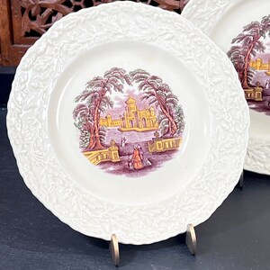 Old World Charm 2 Vintage Purple Mason's Oak Vista Bread, Salad, Side Plate Ironstone 1900s English Transferware