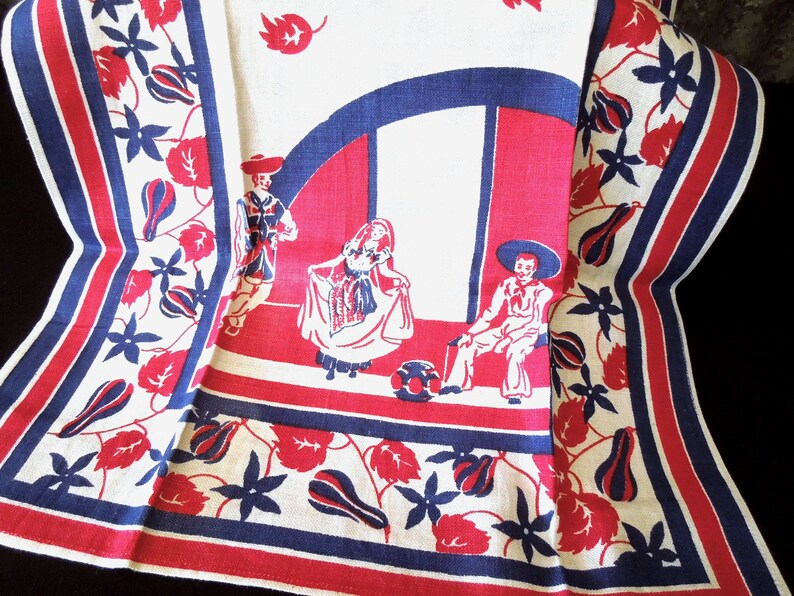 Dish Towel Printed in Red Blue & White Mexican Spanish Etsy
