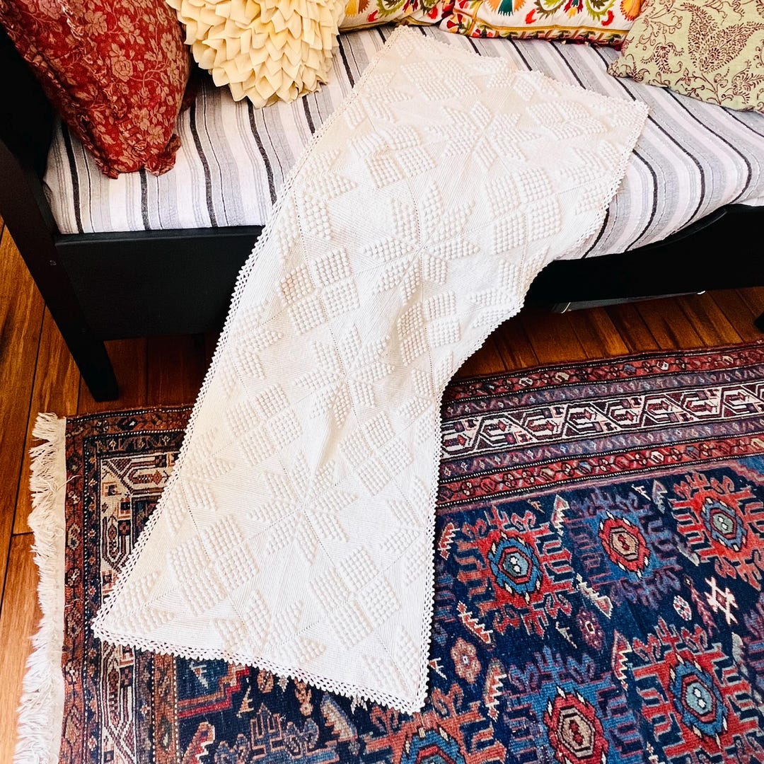 Popcorn Math Runner Rugs Antique Popcorn Knit Runner W/ Crocheted Edge - 62