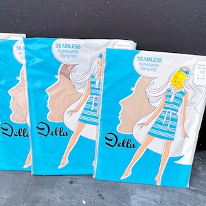 Four Packages of Della Women&#39;s NOS Seamless Nylon Stockings  Size 9 - Thigh High - Still in Package NOS - Vintage